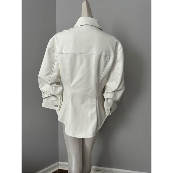 Cinq A Sept Button Front Tailored Fit Vegan Leather Canyon Jacket Ivory Sz 4 $49 - Picture 12 of 15